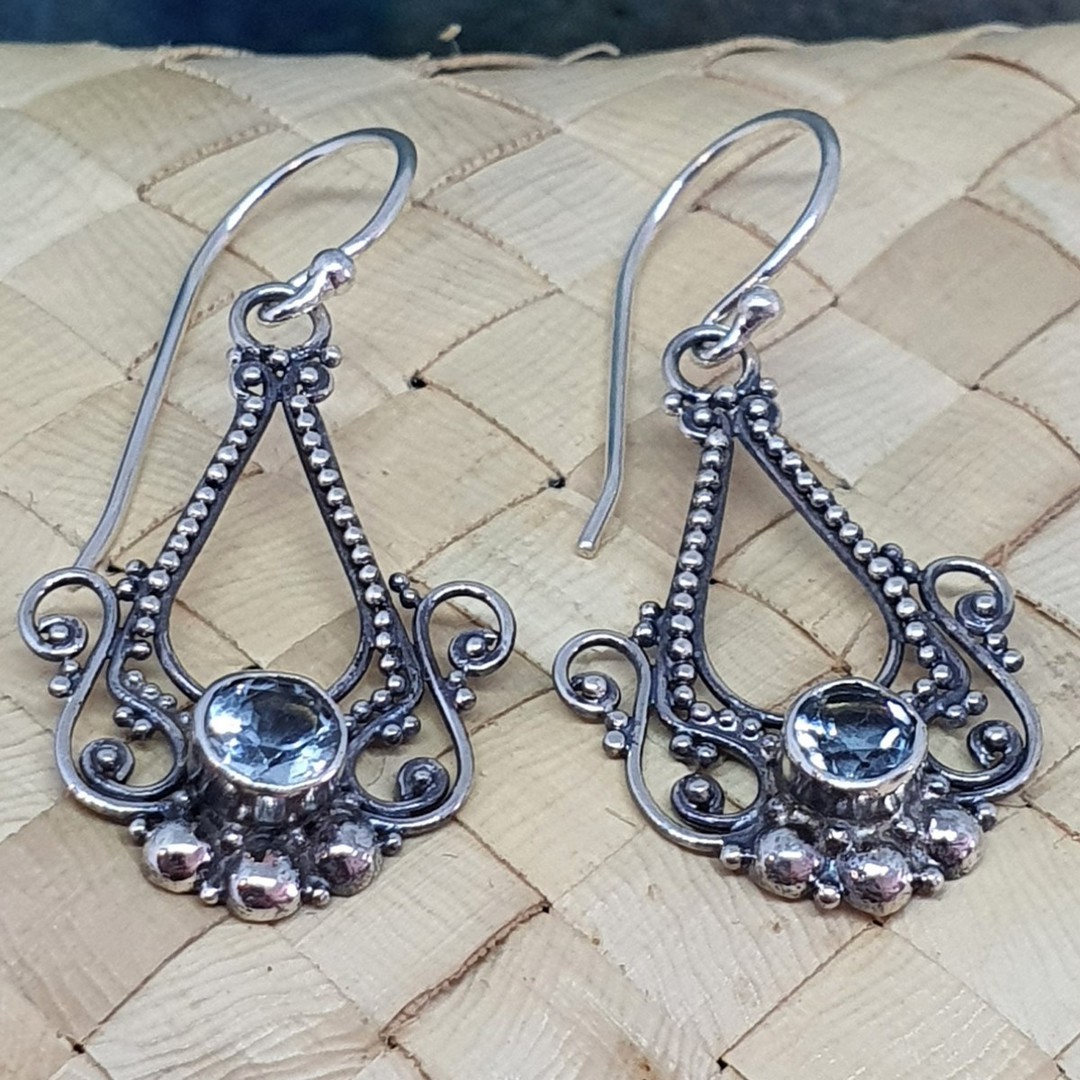 Sterling silver filigree blue topaz earrings image 0