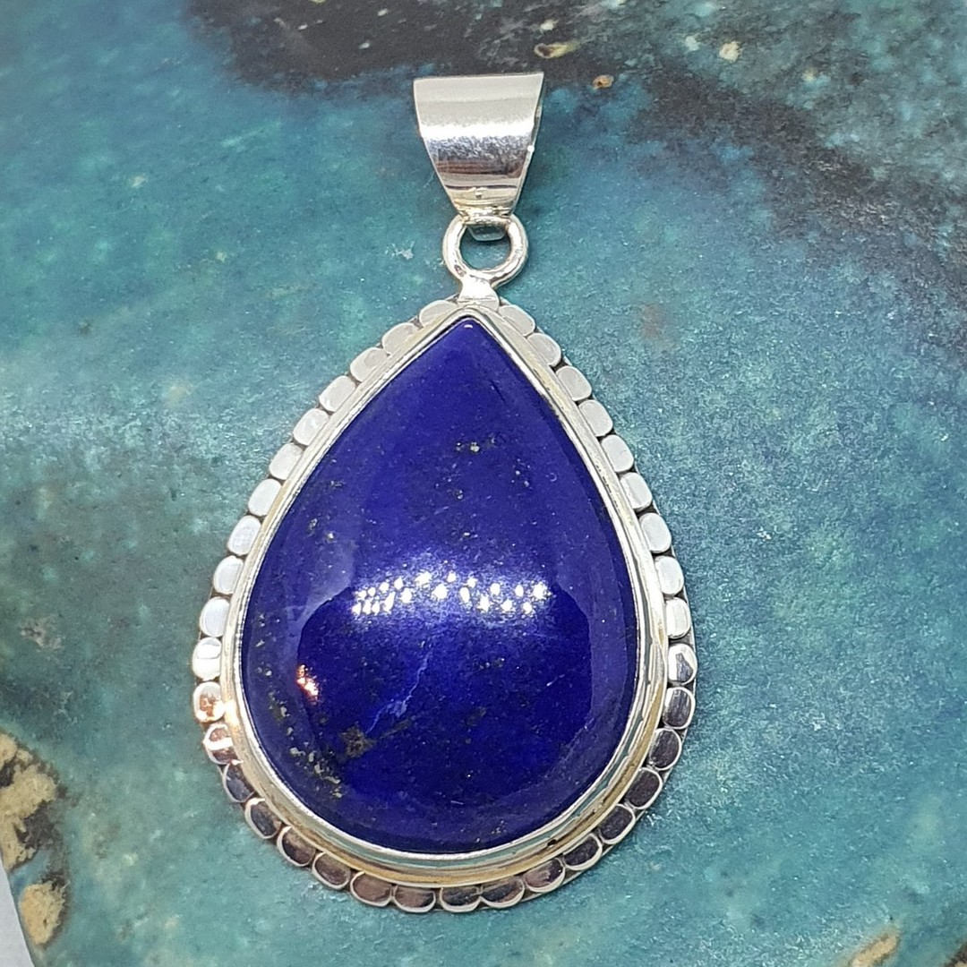 Sterling silver large teardrop lapis lazuli pendant image 0
