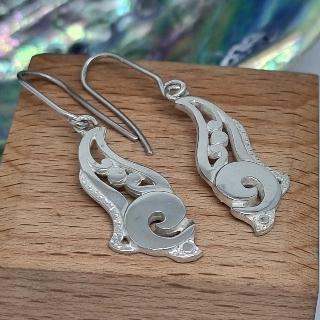 Sterling silver hook koru earrings, made in NZ image 1