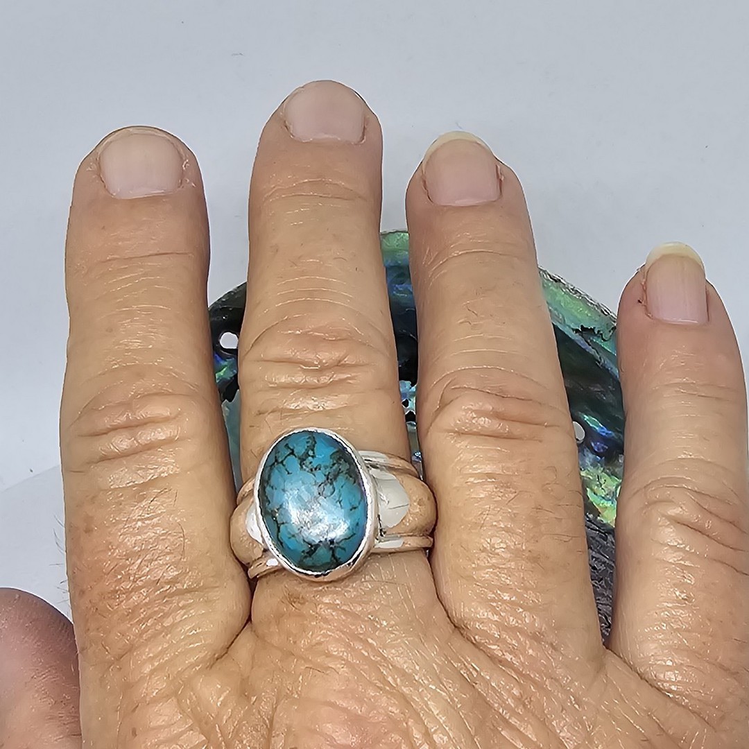Sterling silver oval turquoise dome ring image 1