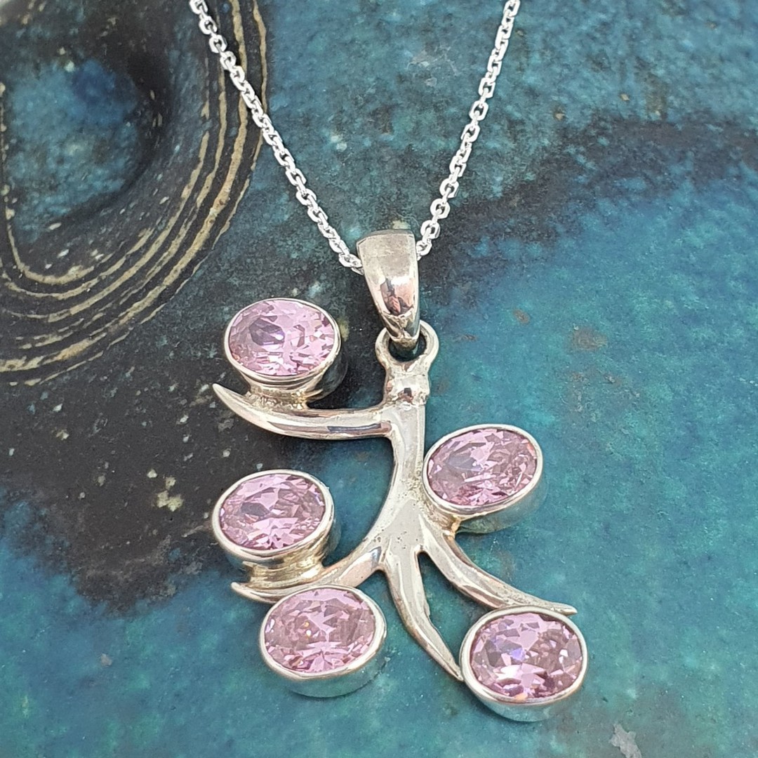 Sterling silver pink gemstone pendant image 1