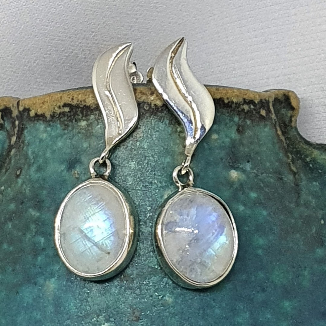 Silver moonstone earrings with stud fitting image 0