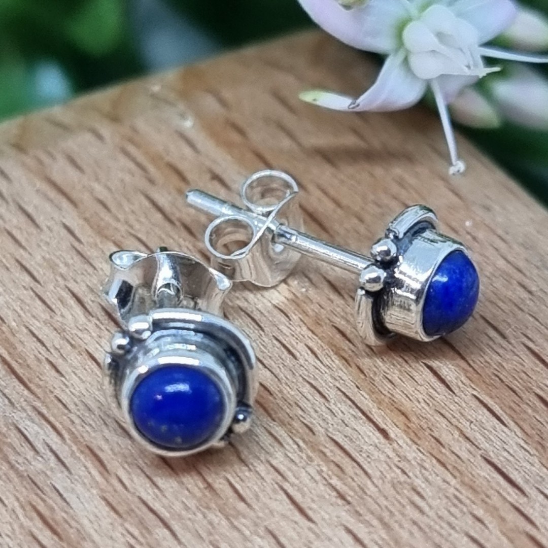 Sterling silver lapis lazuli gemstone stud earrings image 3