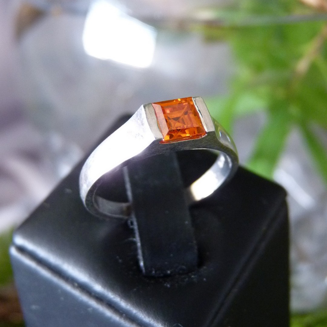 Silver ring with square orange gemstone gemstone image 3