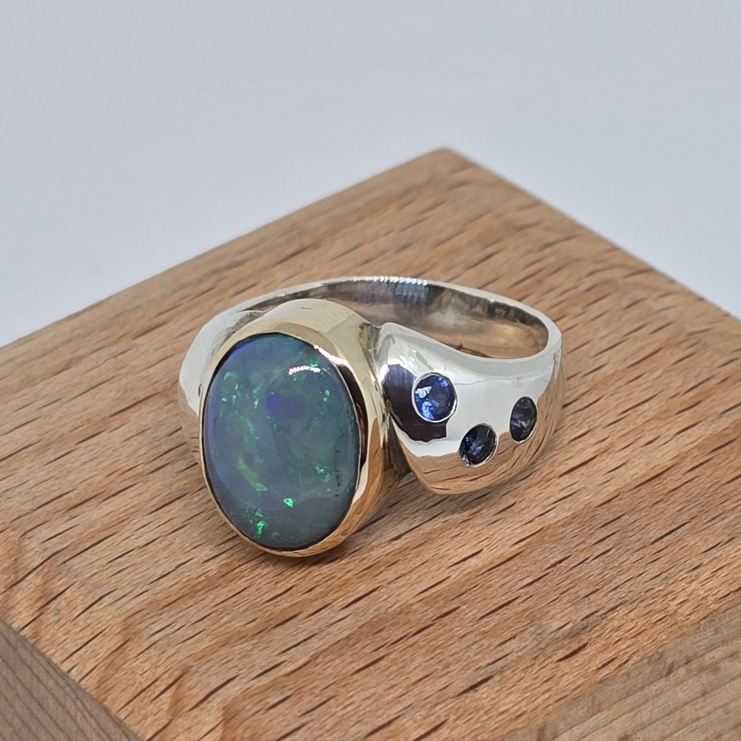 Sterling silver opal and sapphire ring image 0