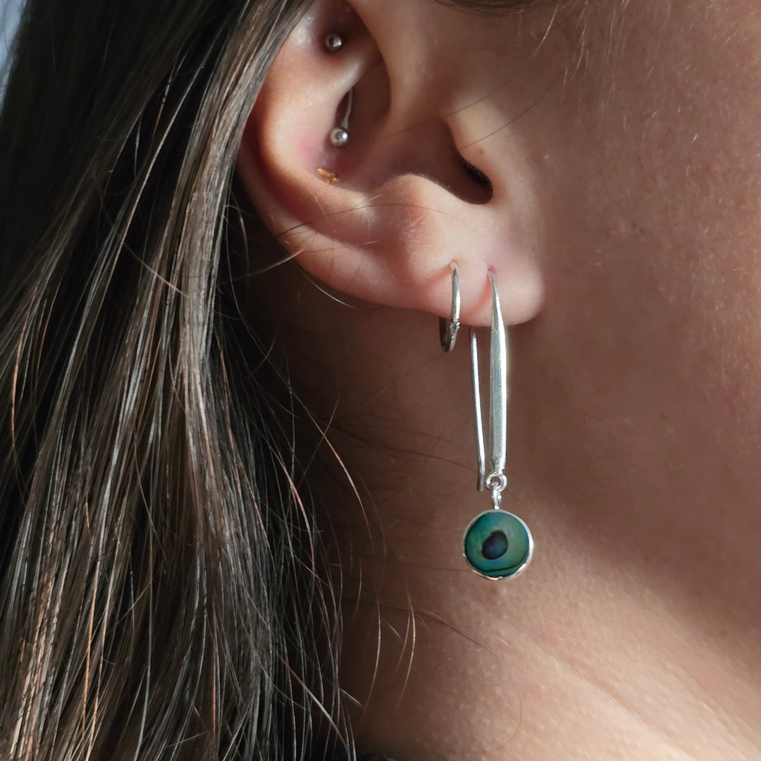 Long hooked sterling silver paua shell earrings image 3