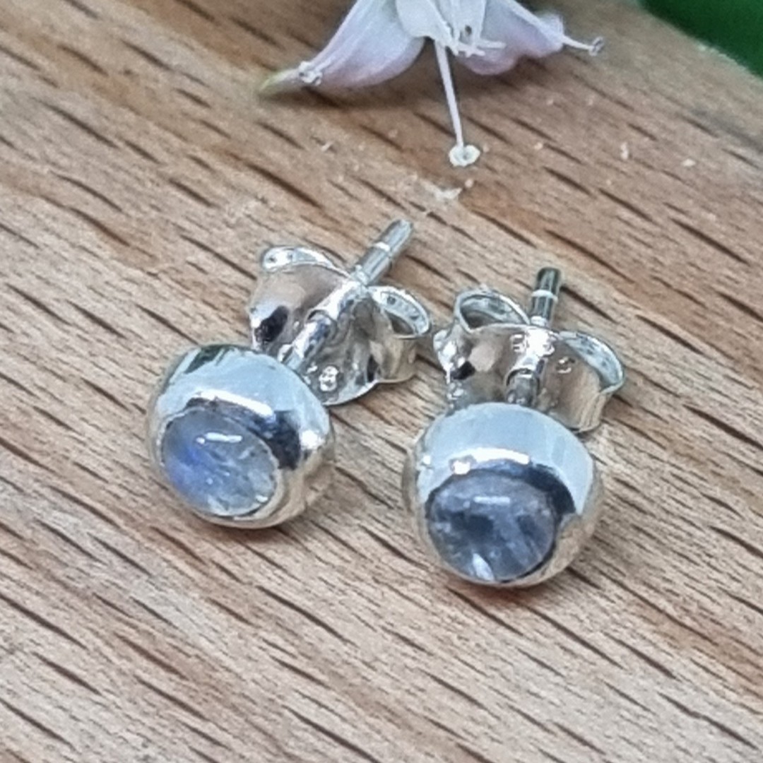Cute little round moonstone stud earrings image 0