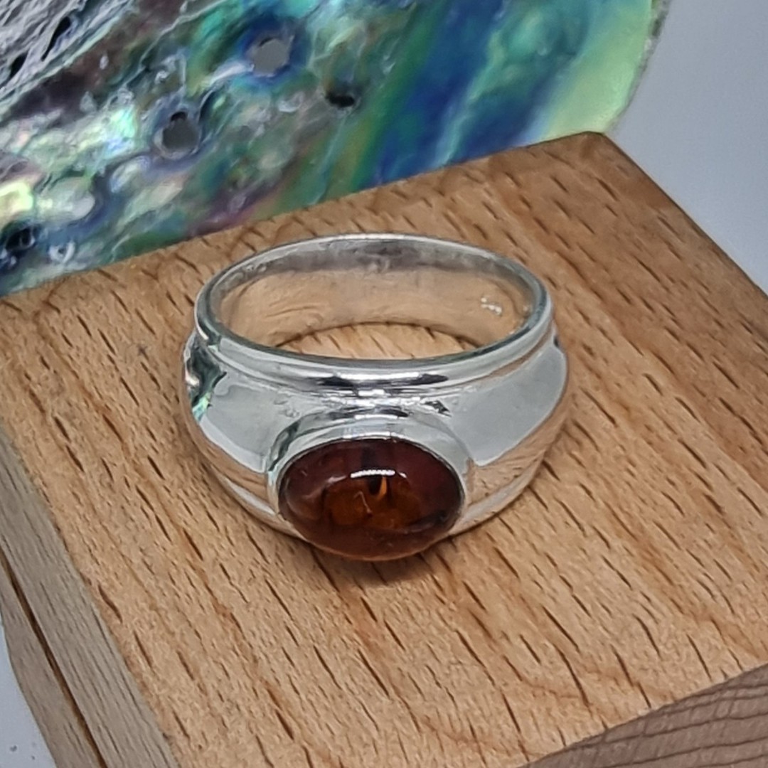 Sterling silver, wide band amber ring image 0