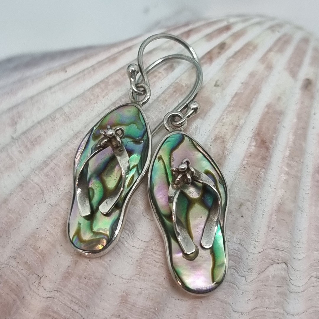 Silver Paua Shell Jandal Earrings - last pair image 1