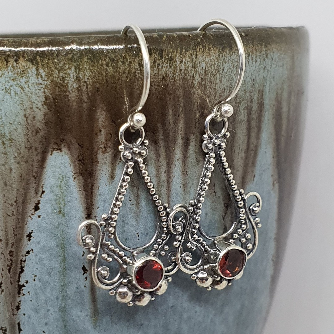 Sterling silver filigree garnet earrings image 1