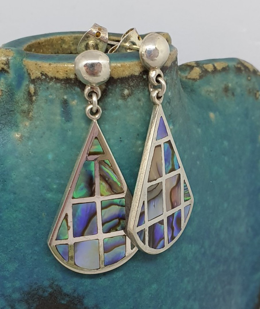 Paua shell earrings soft triangle shape image 0