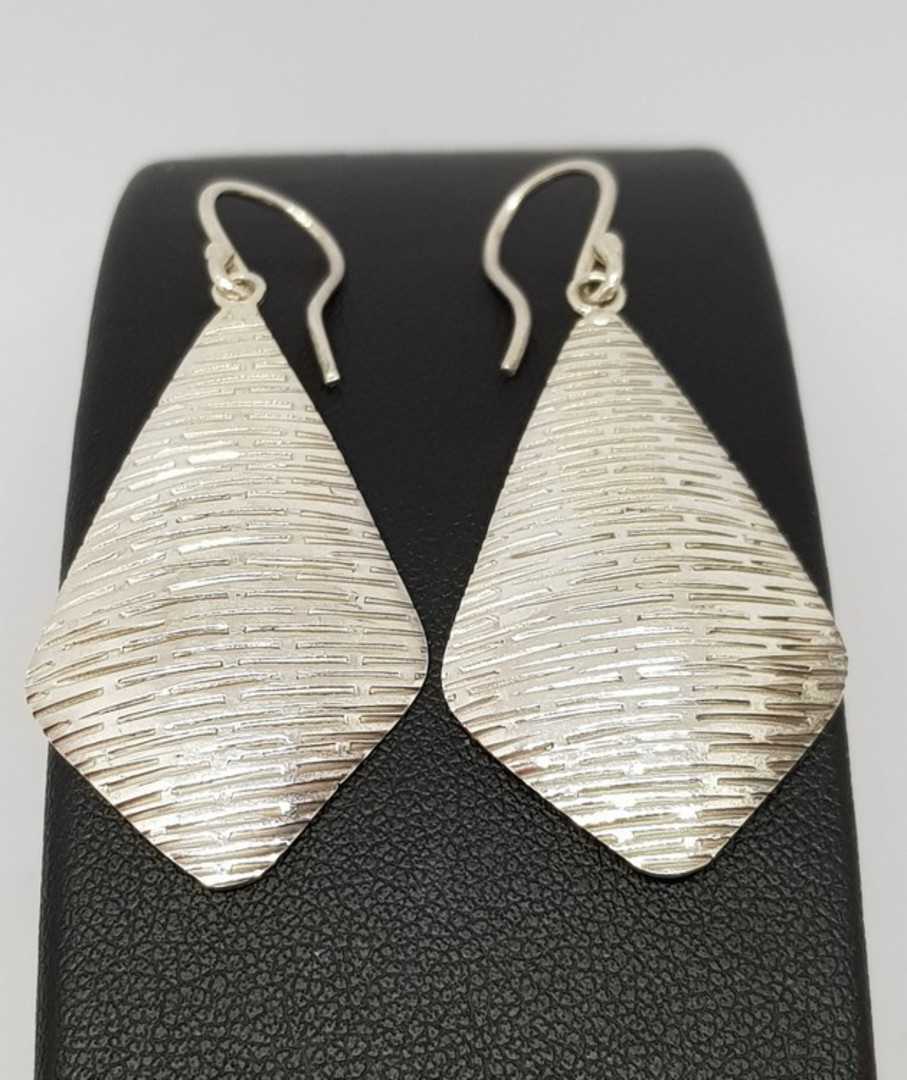 Sterling silver large, decorated kite shape hook earrings image 1