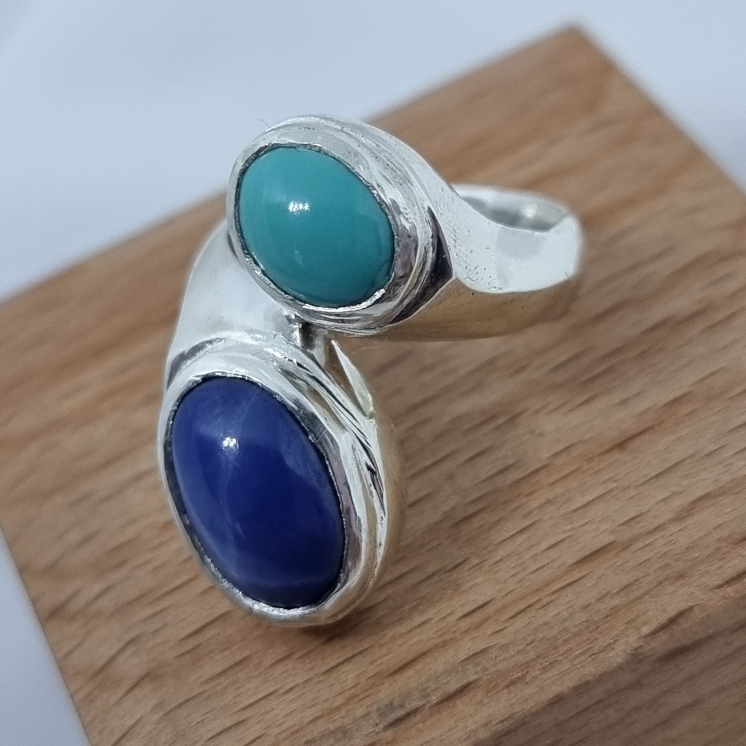 Turquoise and blue gemstone silver ring image 0