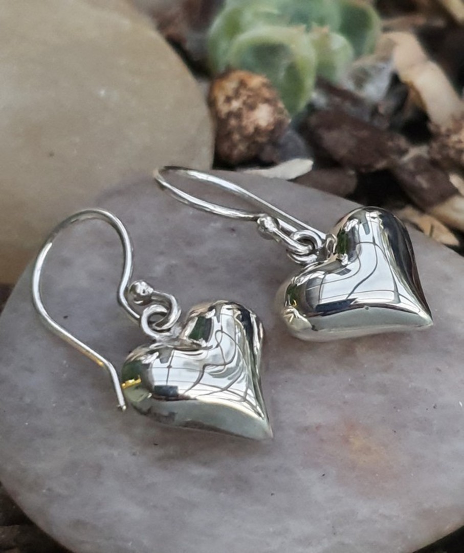 Sterling Silver 3D Heart Earrings - back in stock image 1