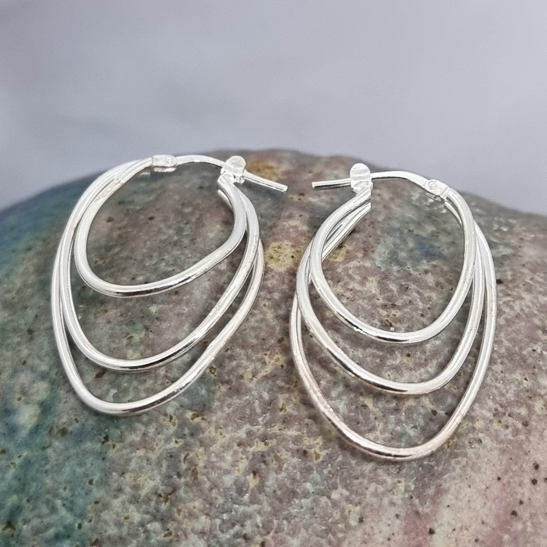 Sterling silver triple hoop earrings image 3