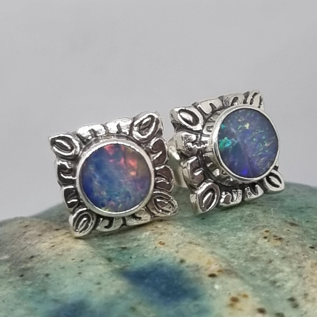 Sterling silver opal stud earrings image 1