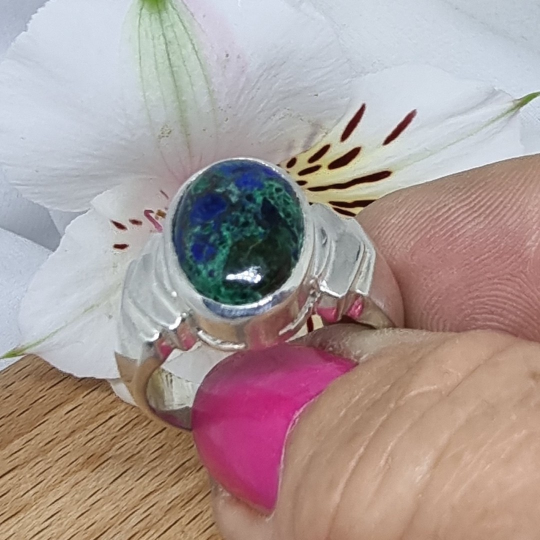 Sterling silver oval azurite malachite ring, made in NZ image 5