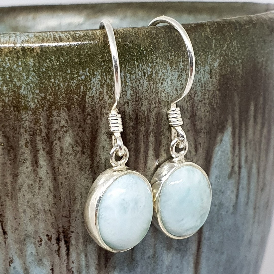 Sterling silver oval larimar gemstone earrings image 0