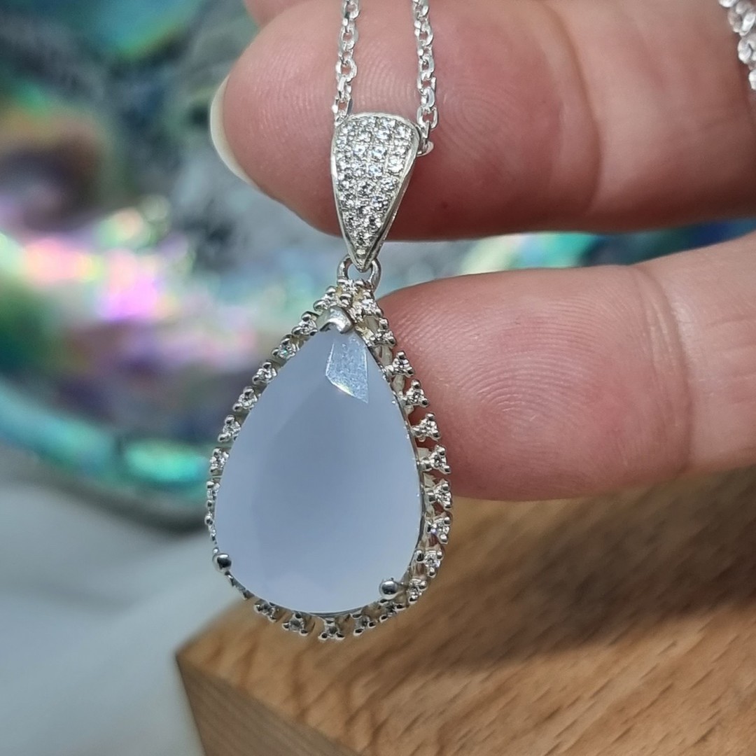 Sterling silver chalcedony and cubic zirconia pendant image 2