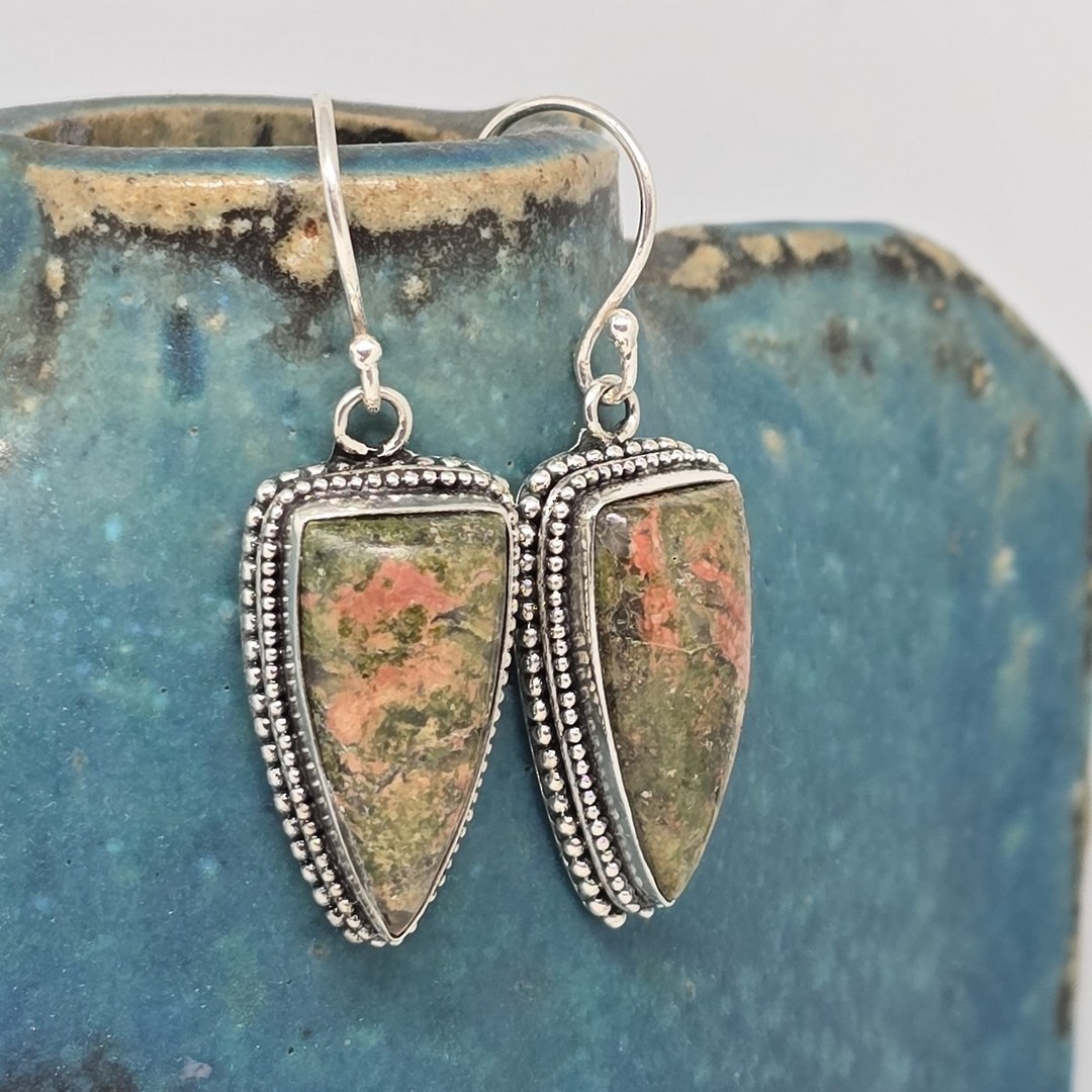 Silver jasper gemstone earrings image 1