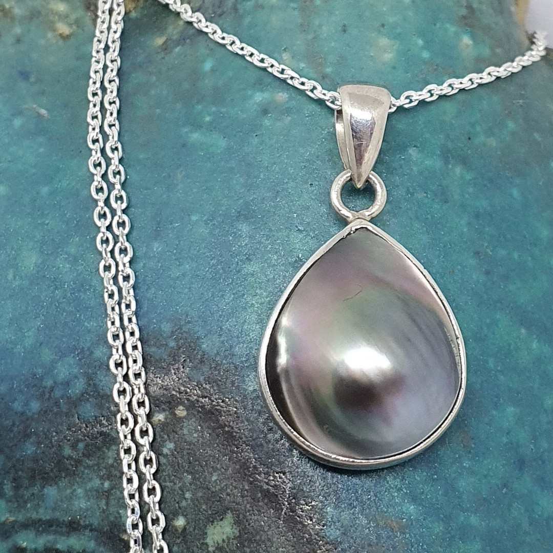 Sterling silver grey mabe pearl pendant image 1