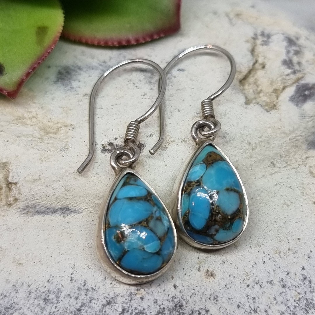 Silver turquoise teardrop earrings - last pair image 1
