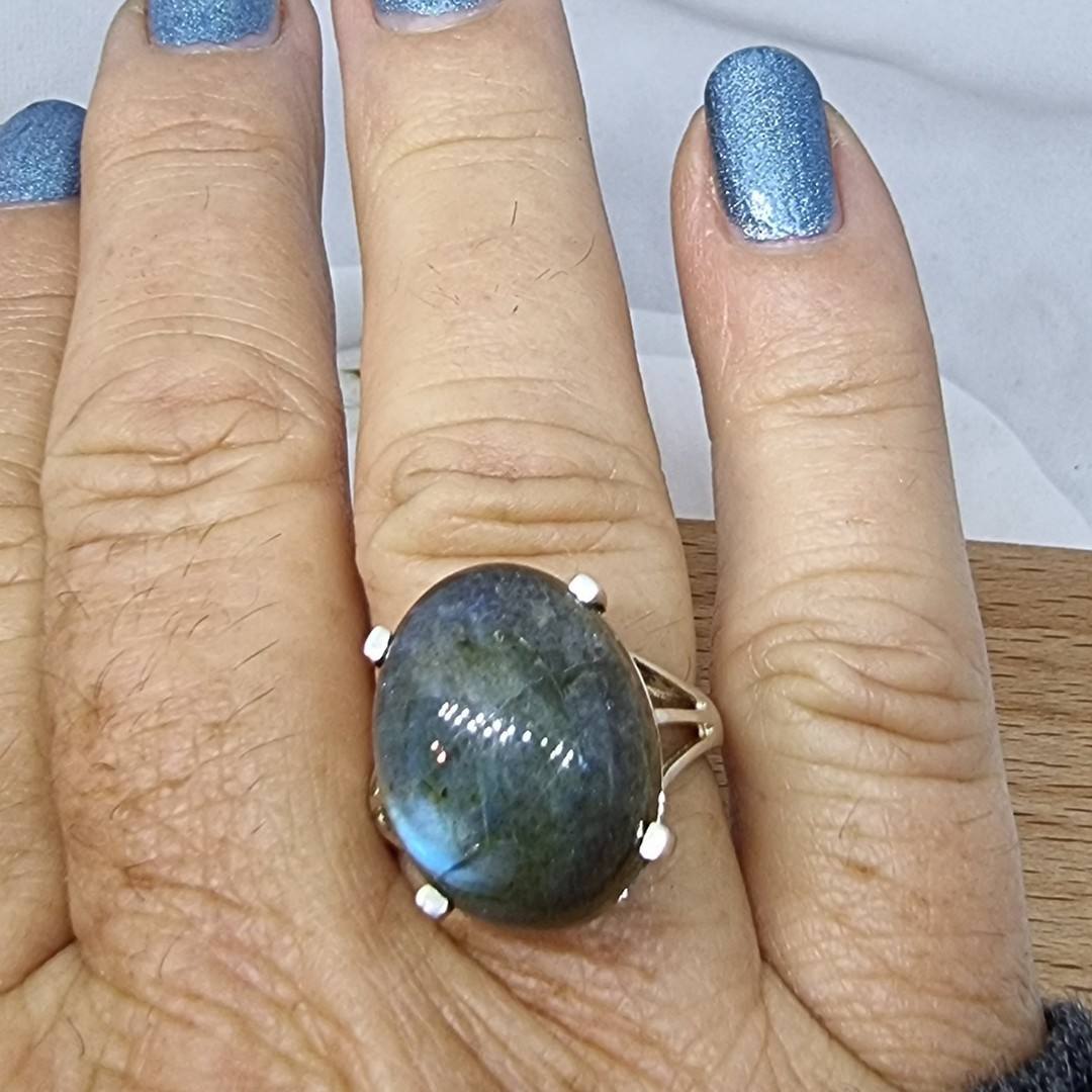 Large oval labradorite sterling silver ring image 1