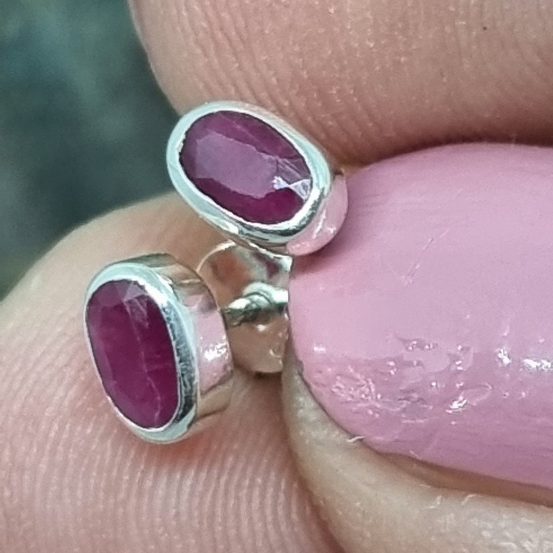 Sterling silver ruby gemstone stud earrings image 4