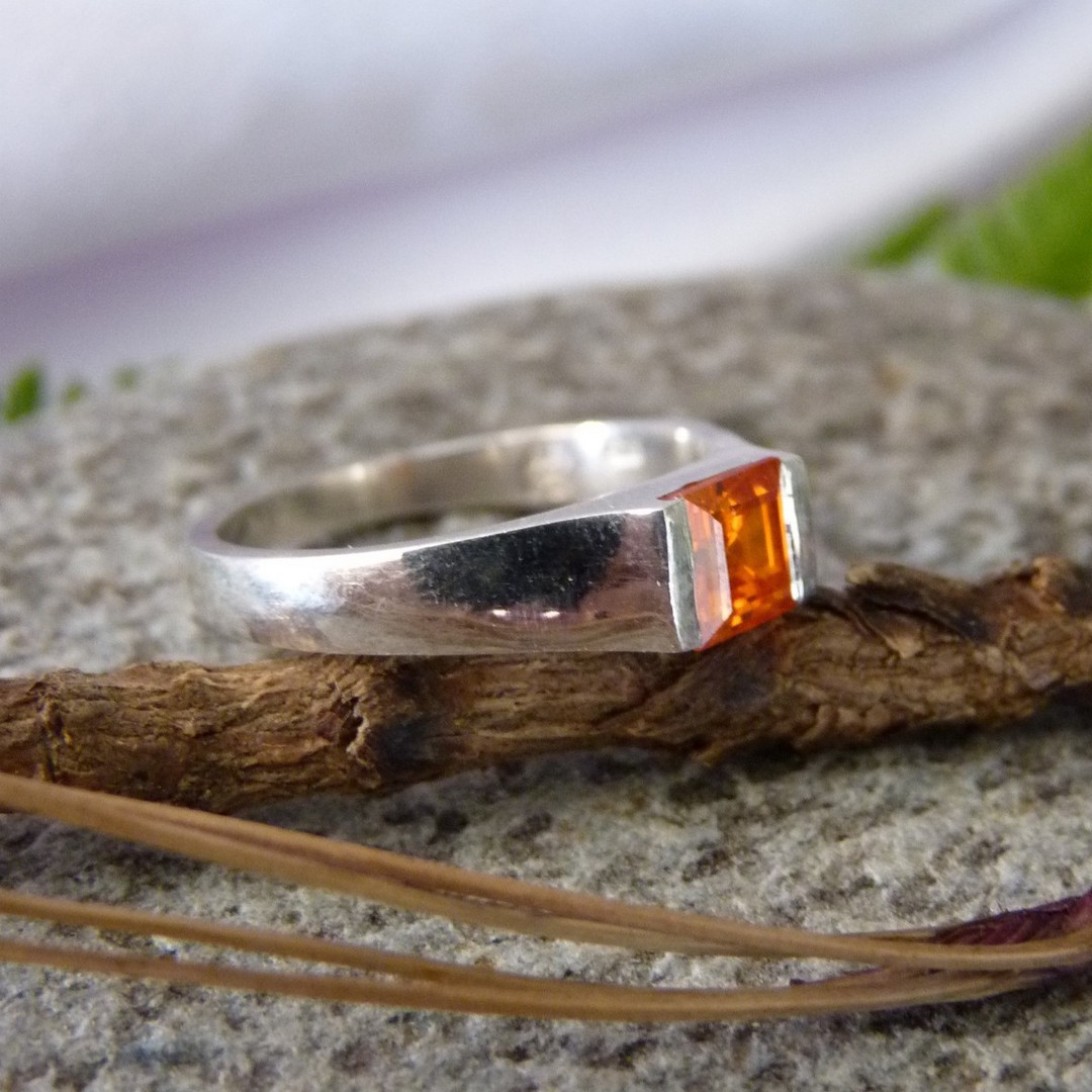 Silver ring with square orange gemstone gemstone image 1