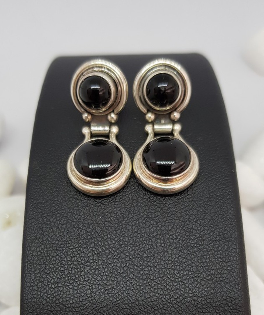 Double gemstone, black onyx silver earrings image 1