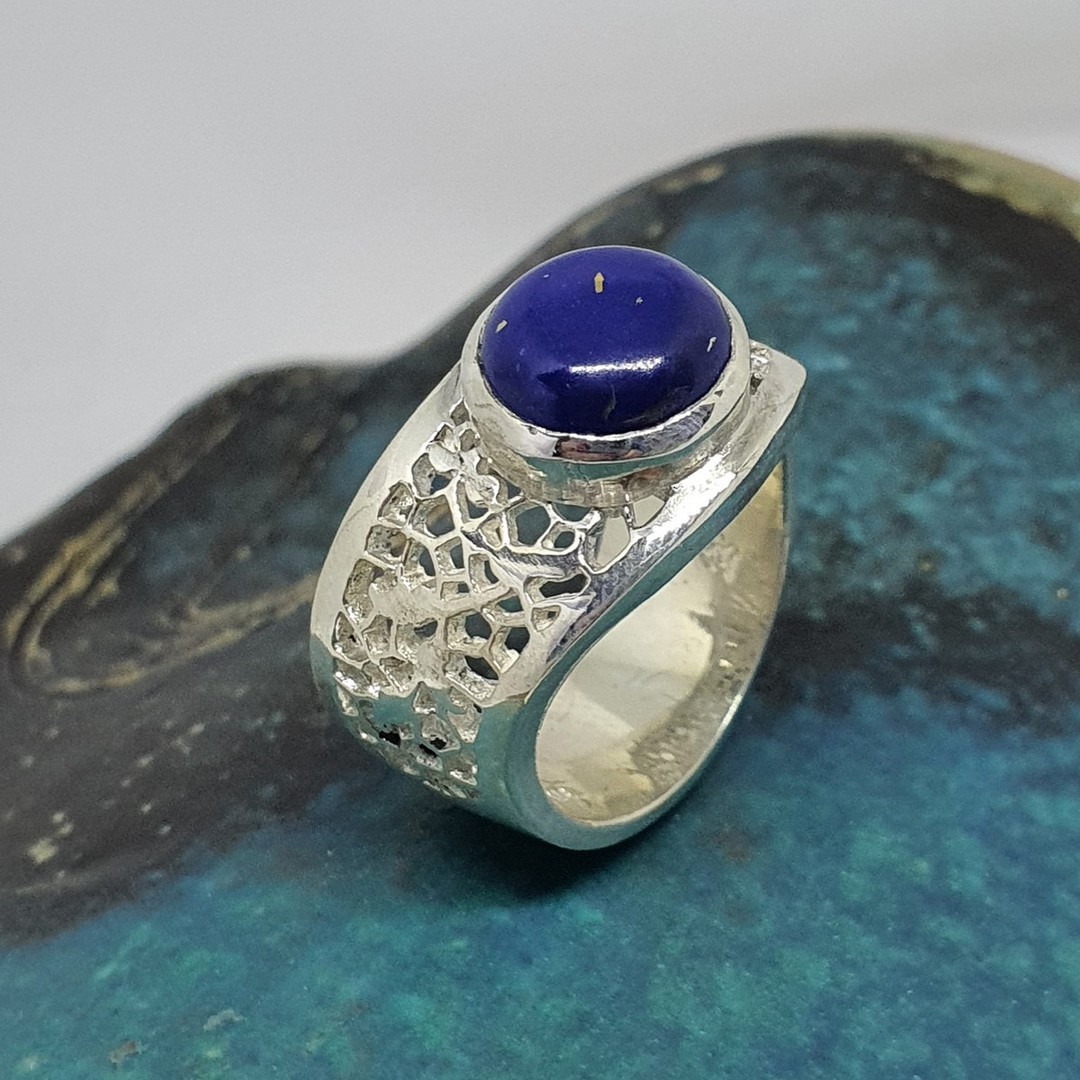 Chunky silver oval lapis lazuli ring - made in NZ image 1