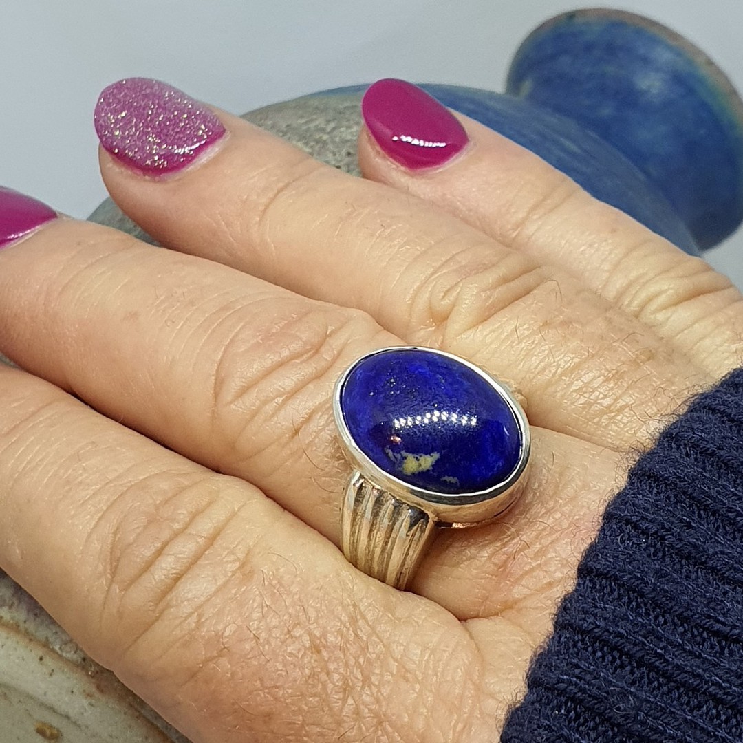 Sterling silver lapis lazuli gemstone ring, made in NZ image 1