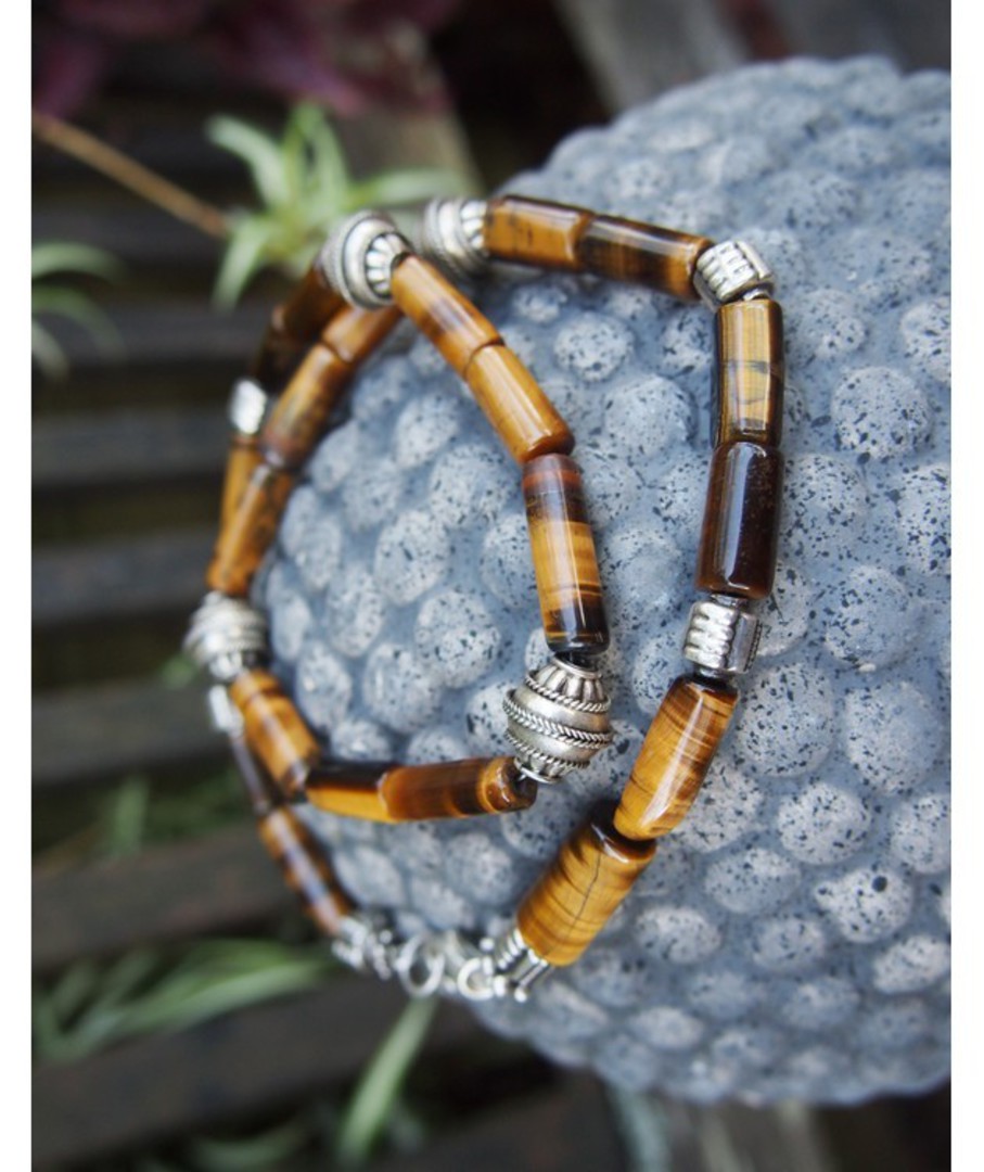 Tigers eye and silver beaded necklace image 2