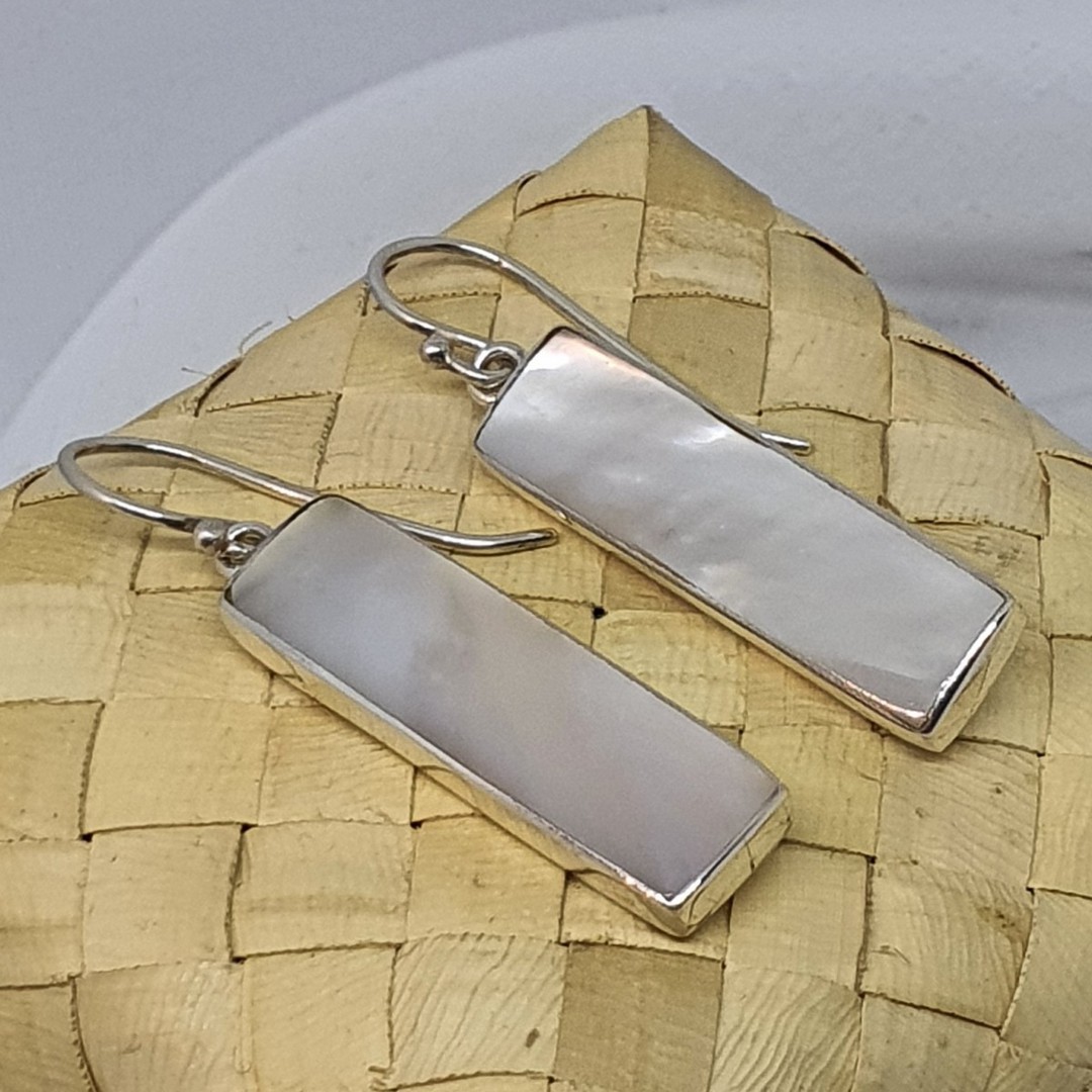 Long rectangle mother of pearl hook earrings image 3