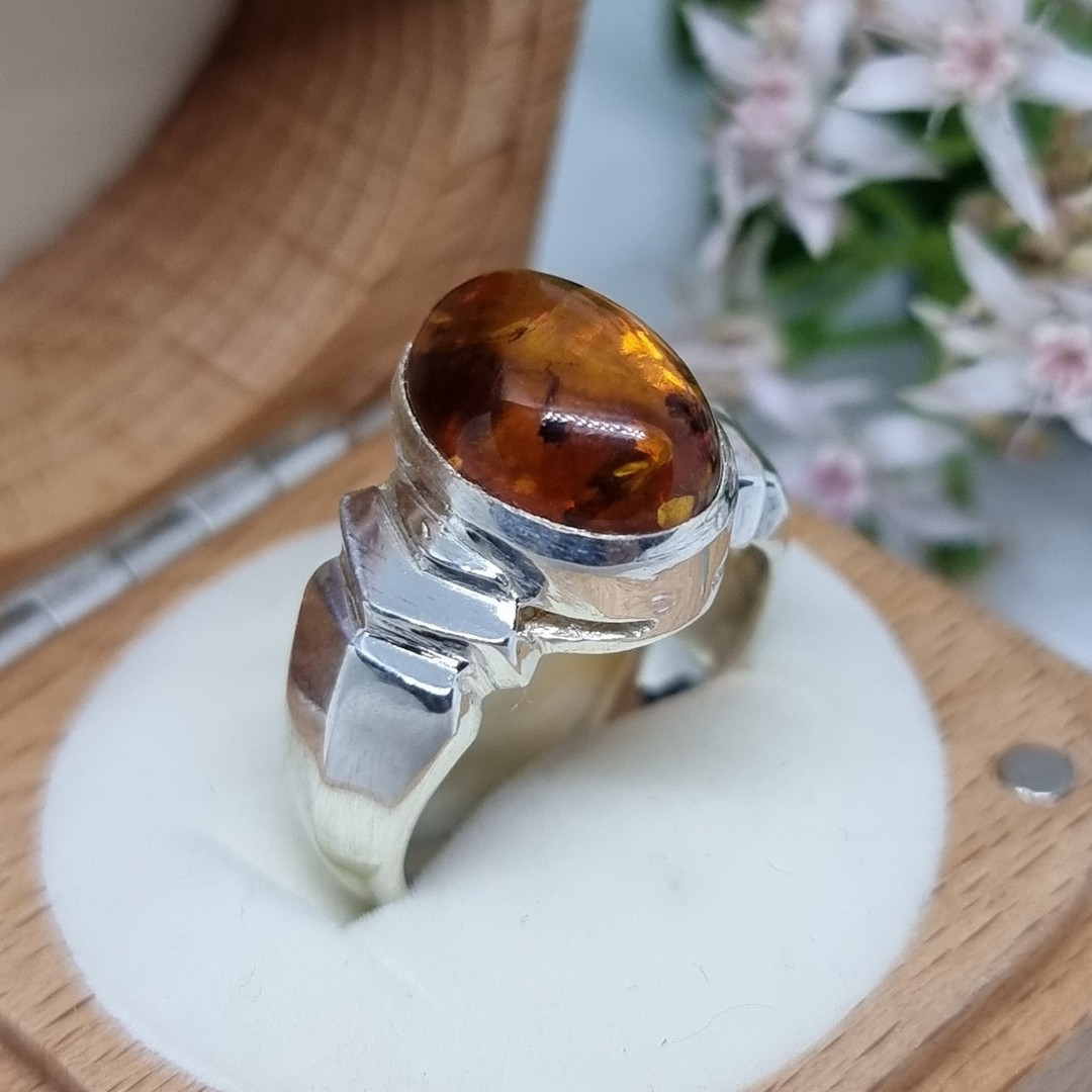 Sterling silver oval amber ring, made in NZ image 5