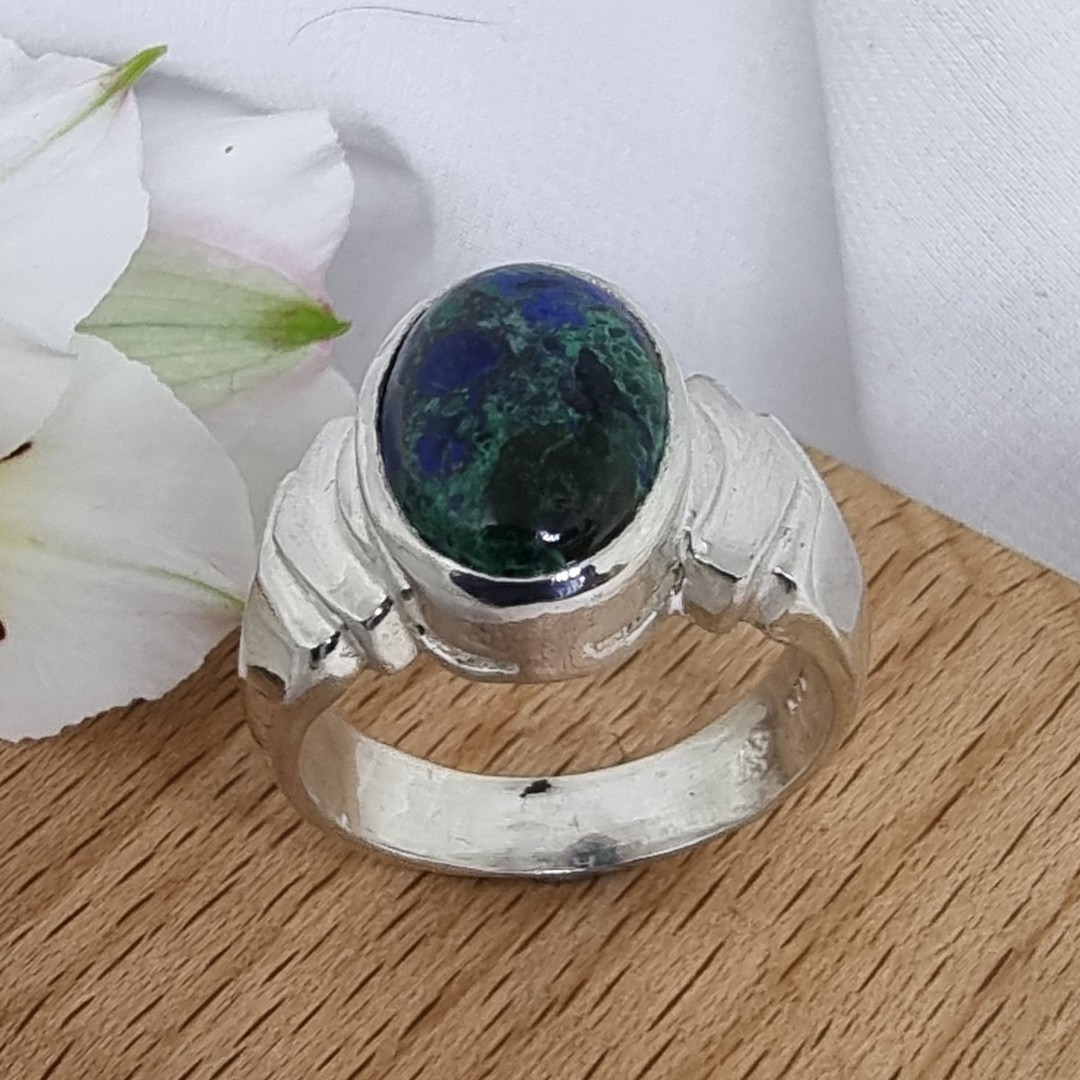 Sterling silver oval azurite malachite ring, made in NZ image 2