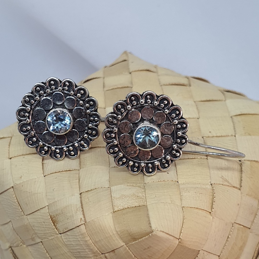 Silver blue topaz flower earrings image 2