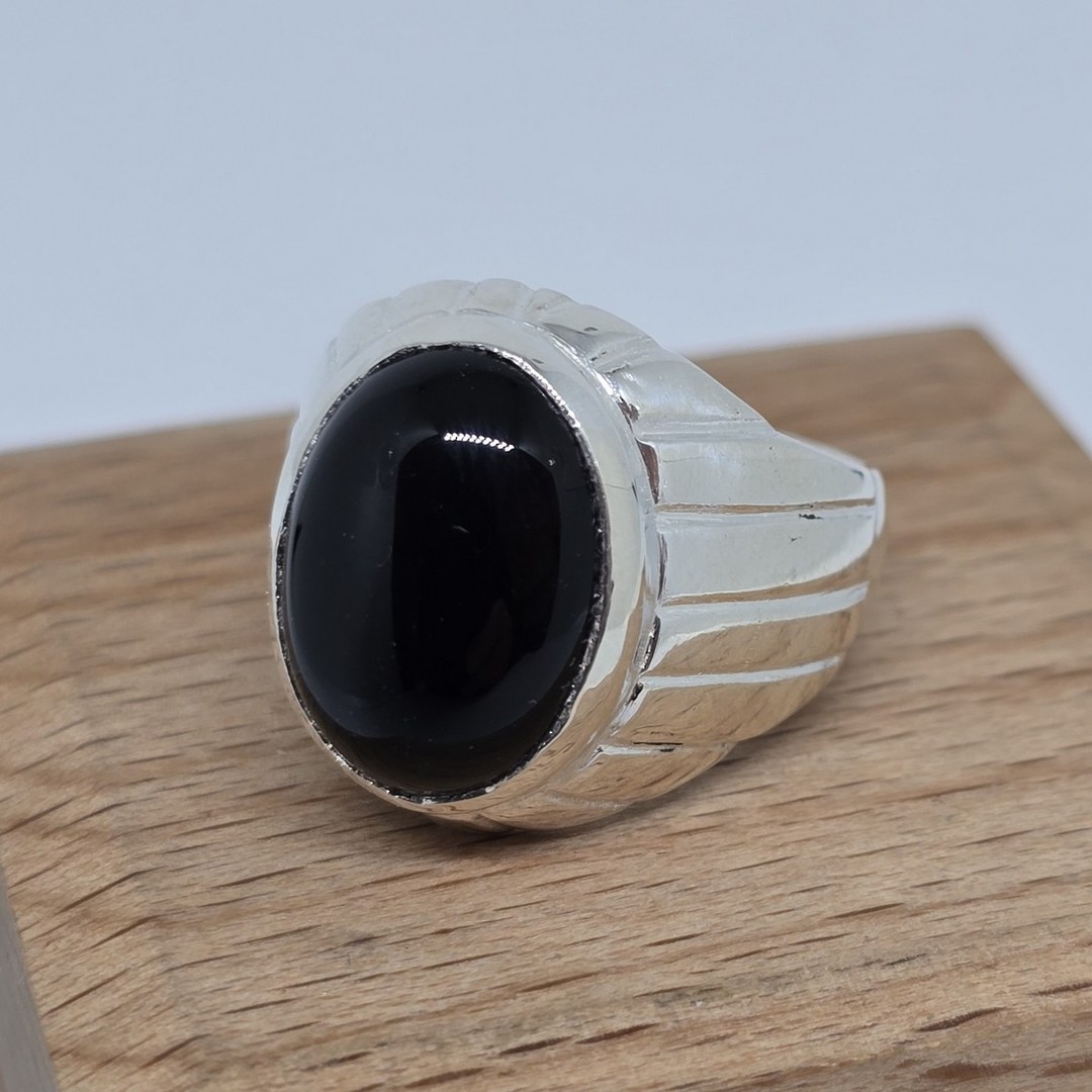 Chunky sterling silver onyx ring image 1