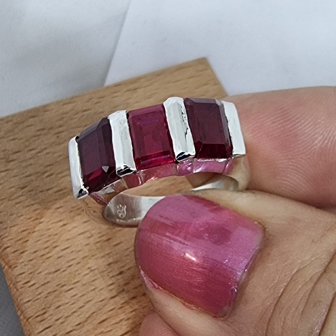 Silver synthetic ruby ring, made in NZ image 1