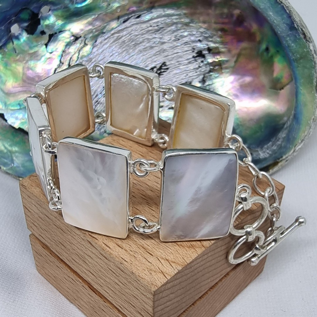 Sterling silver mother of pearl shell bracelet image 4
