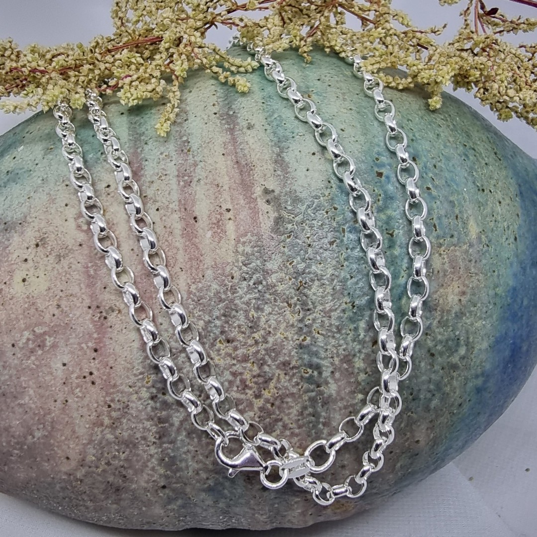 Sterling silver oval belcher chain, 75cms long image 0