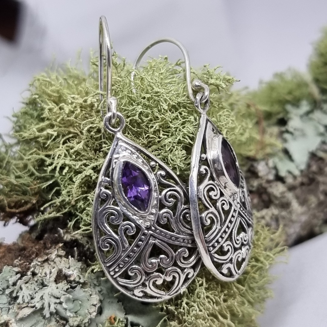 Incredible detail, sterling silver amethyst earrings image 4