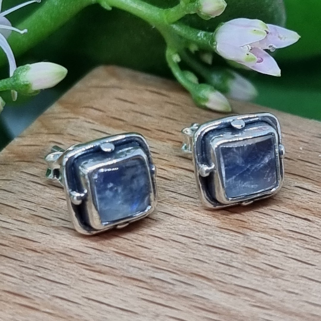 Sterling silver moonstone gemstone stud earrings image 2