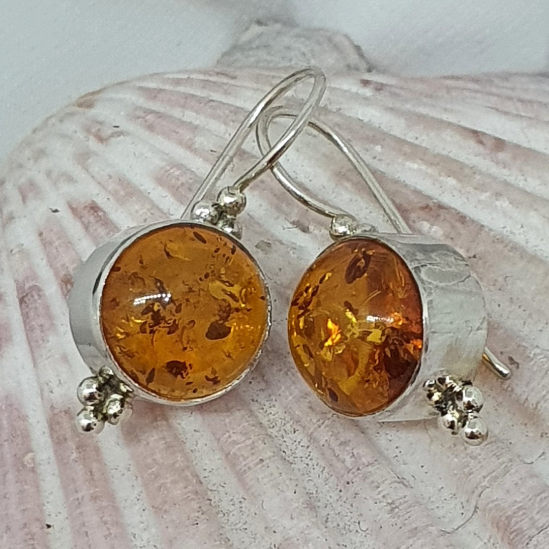 Sterling silver round amber earrings image 1