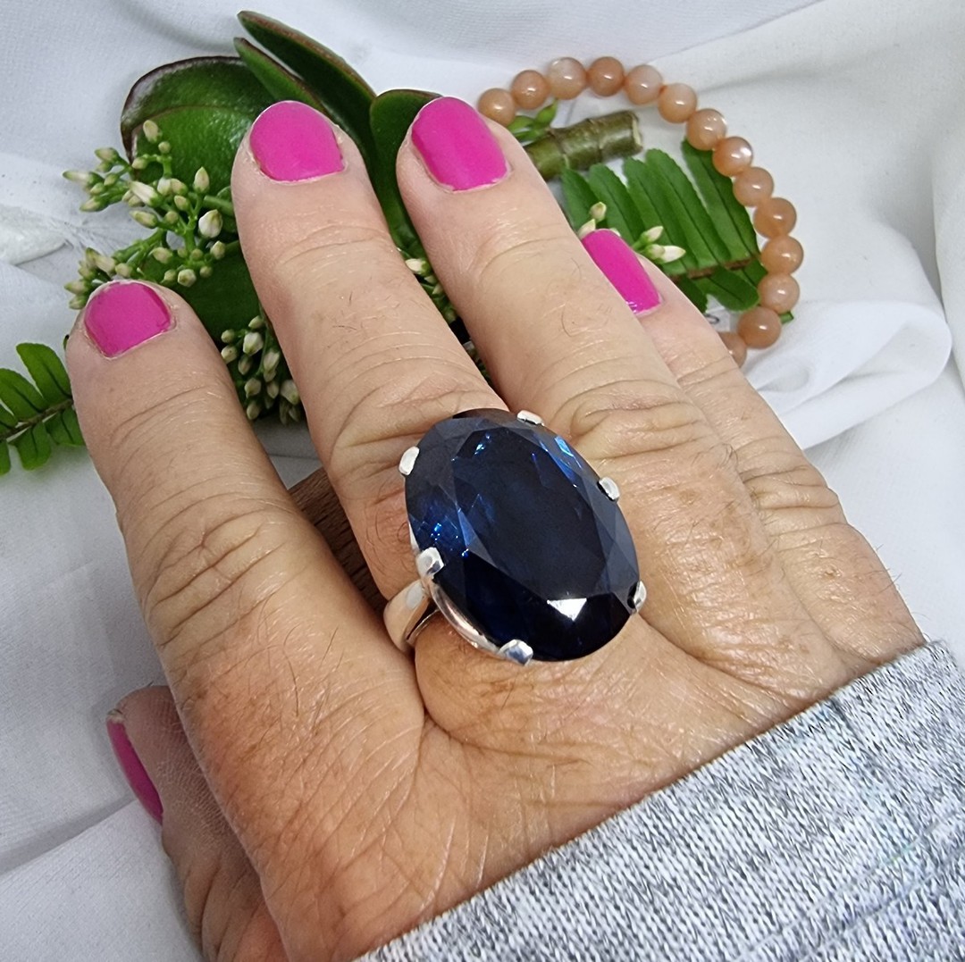 Super chunky, claw set, silver synthetic blue spinel ring image 4