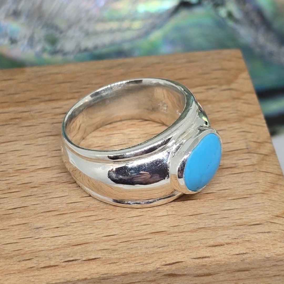 Sterling silver, wide band turquoise ring image 2