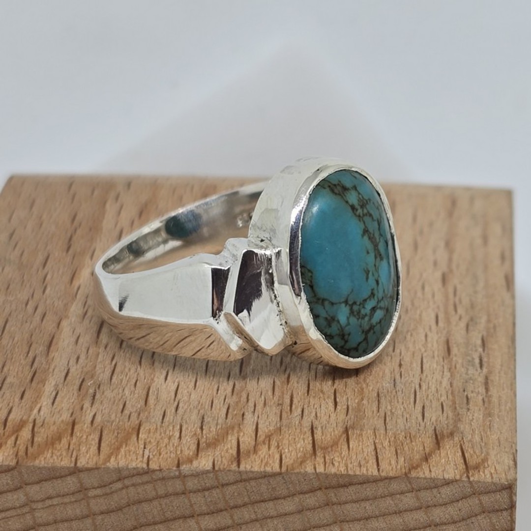 Sterling silver oval turquoise ring, made in NZ image 1