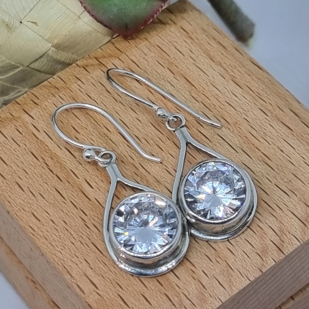 Sterling silver earrings with large cubic zirconia image 3