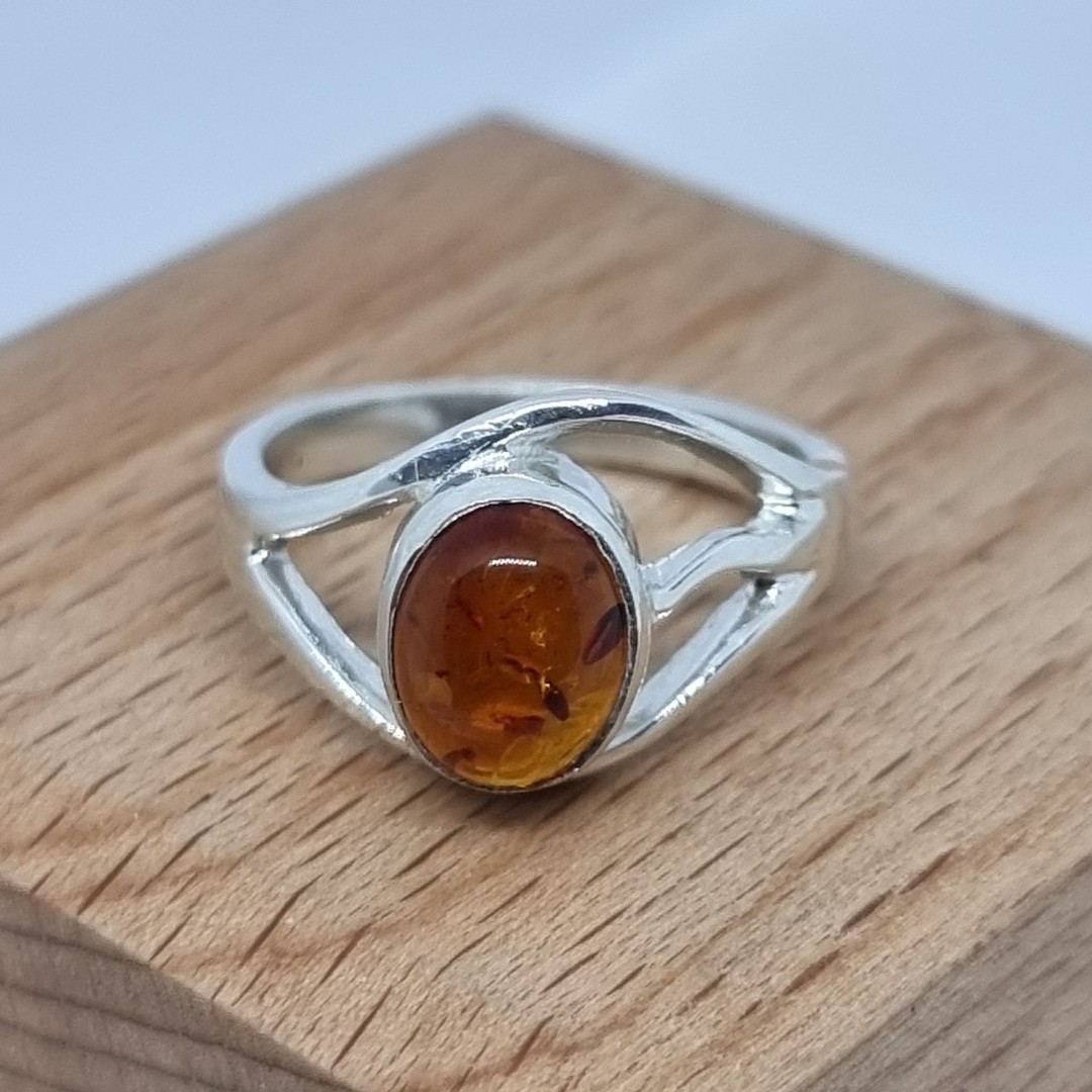 Open weave silver amber ring - made in NZ image 3