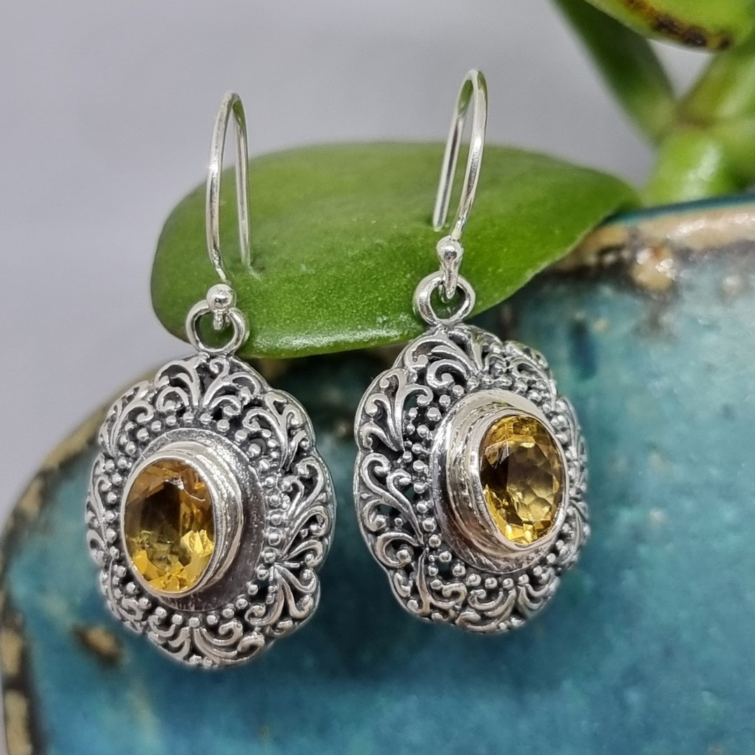 Sterling silver citrine gemstone hook earrings image 1